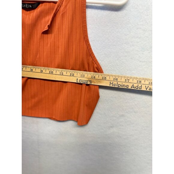 Shein Crop Top Tank Orange Striped Modified V Neck Stretch Size Small - Picture 3 of 8